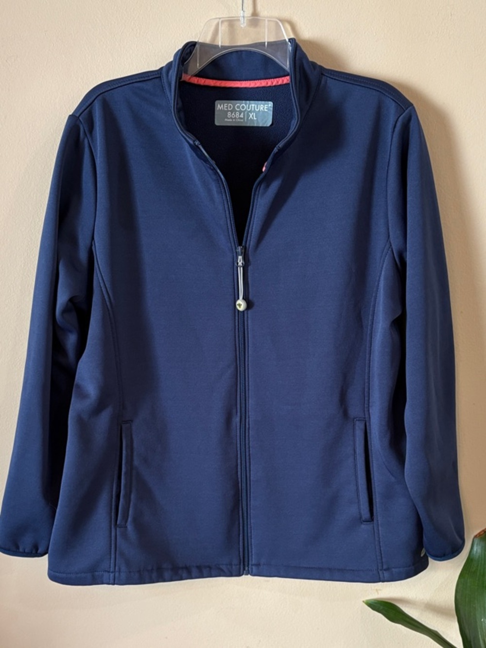 Med Couture Navy Jacket with Inner Coral Trim, XL
